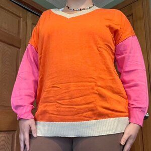 LIKE NEW Belle By Kim Gravel Pop of Color Color Block Sweater — Firecracker 🧨